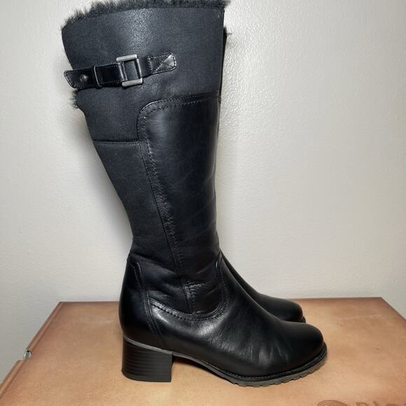 Blondo Ramya Tall Black Leather Boots Womens Size 7.5 Wide Side Zip Fleece Lined - Picture 1 of 16